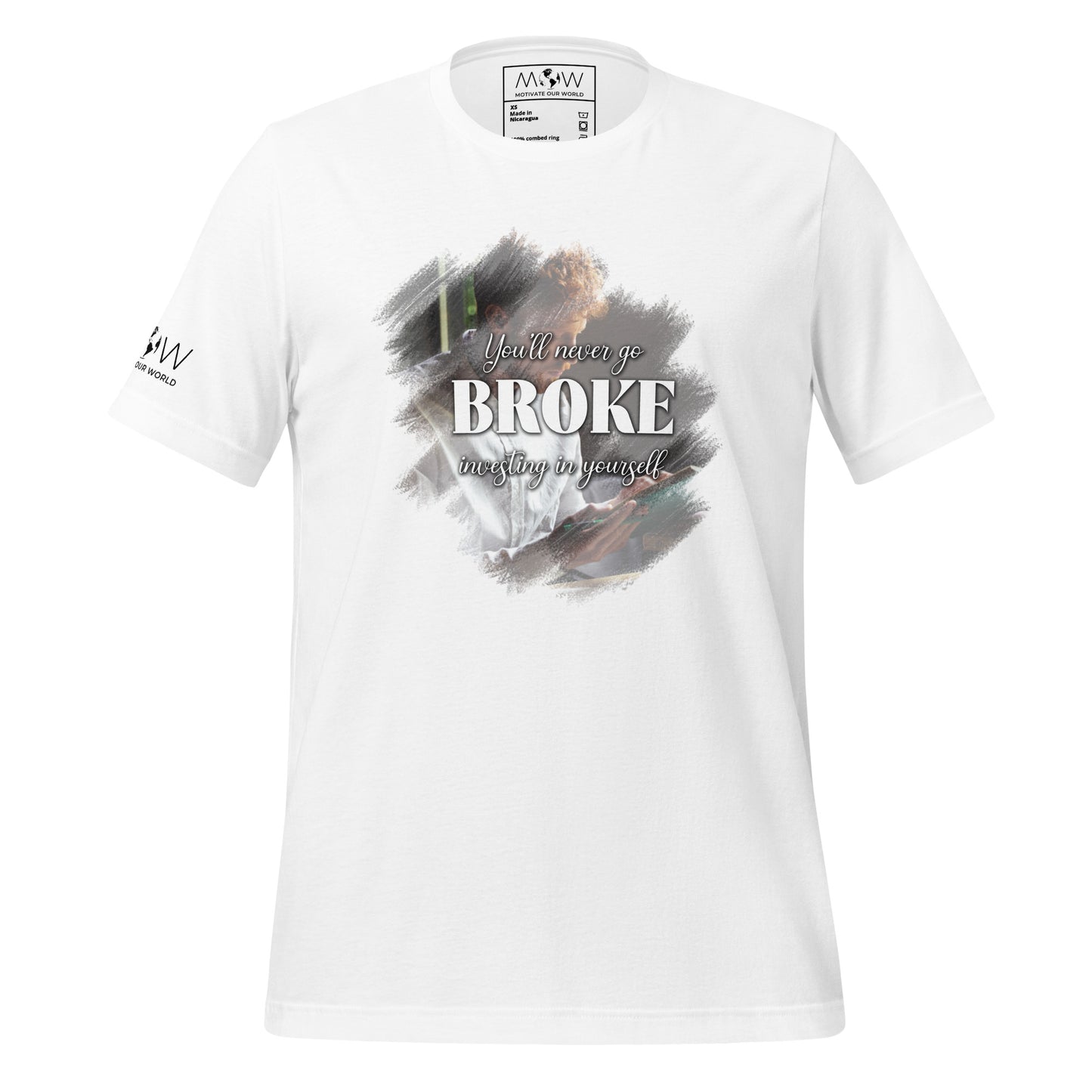 You'll Never Go Broke Investing in Yourself Men's Motivational White T-Shirt