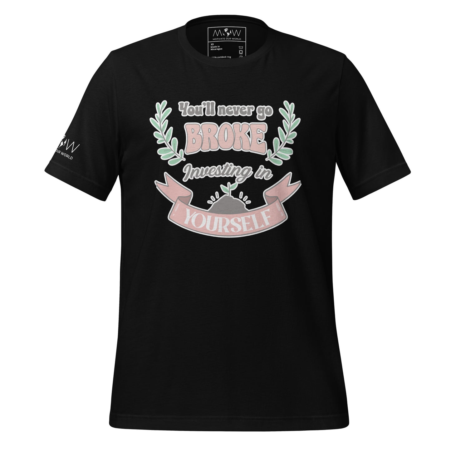 You'll Never Go Broke Investing in Yourself Men's Motivational Black T-Shirt 