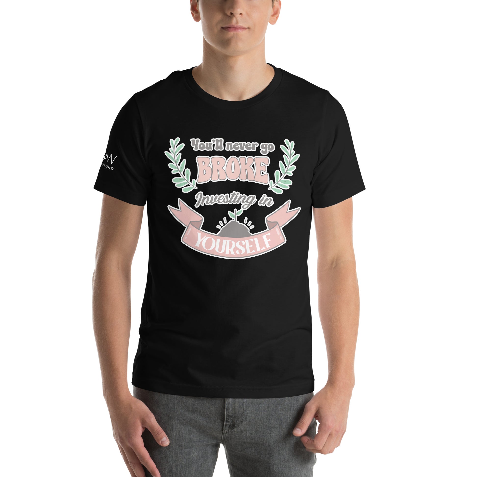 Product mockupYou'll Never Go Broke Investing in Yourself Men's Motivational Black T-Shirt 