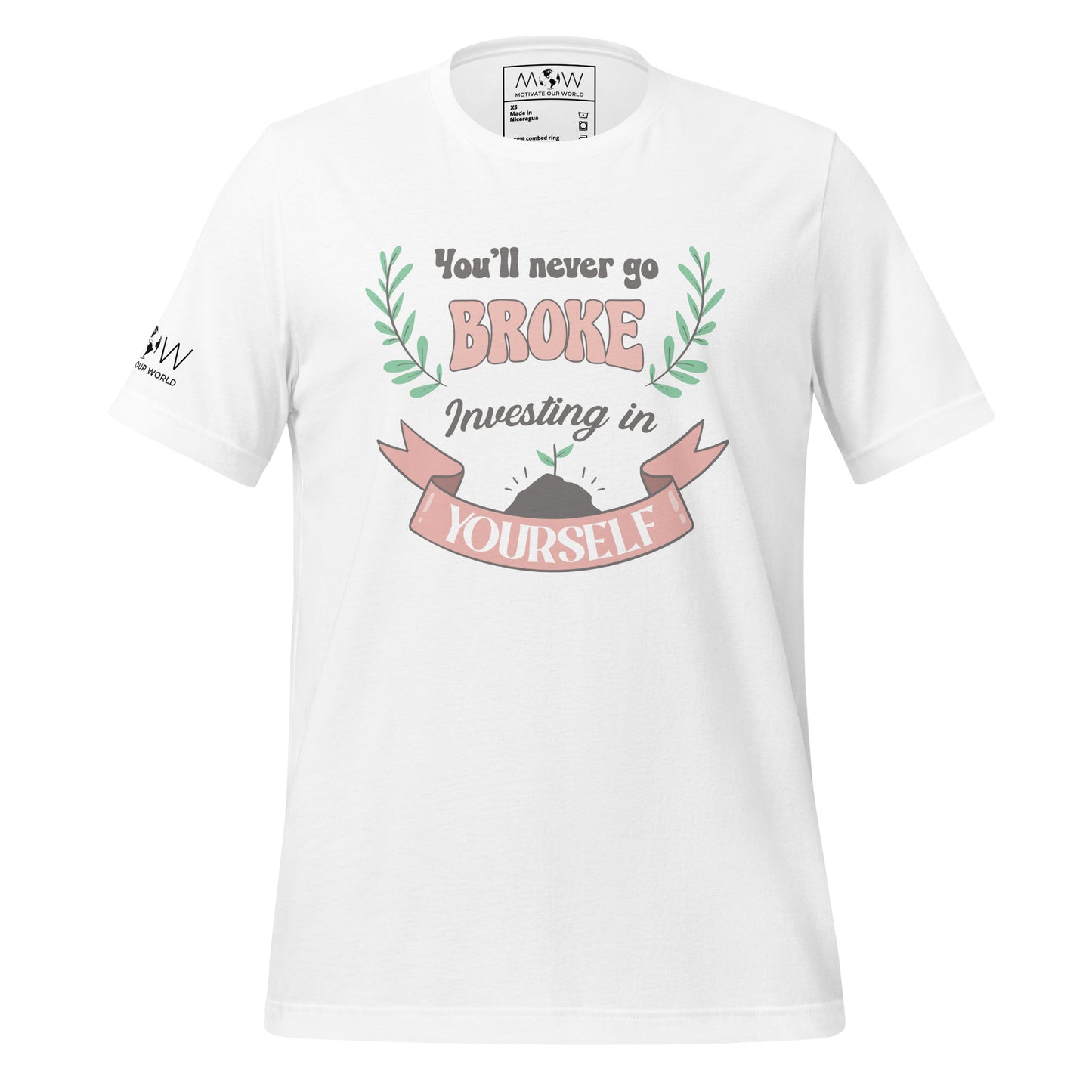 You'll Never Go Broke Investing in Yourself Men's Motivational White T-Shirt 