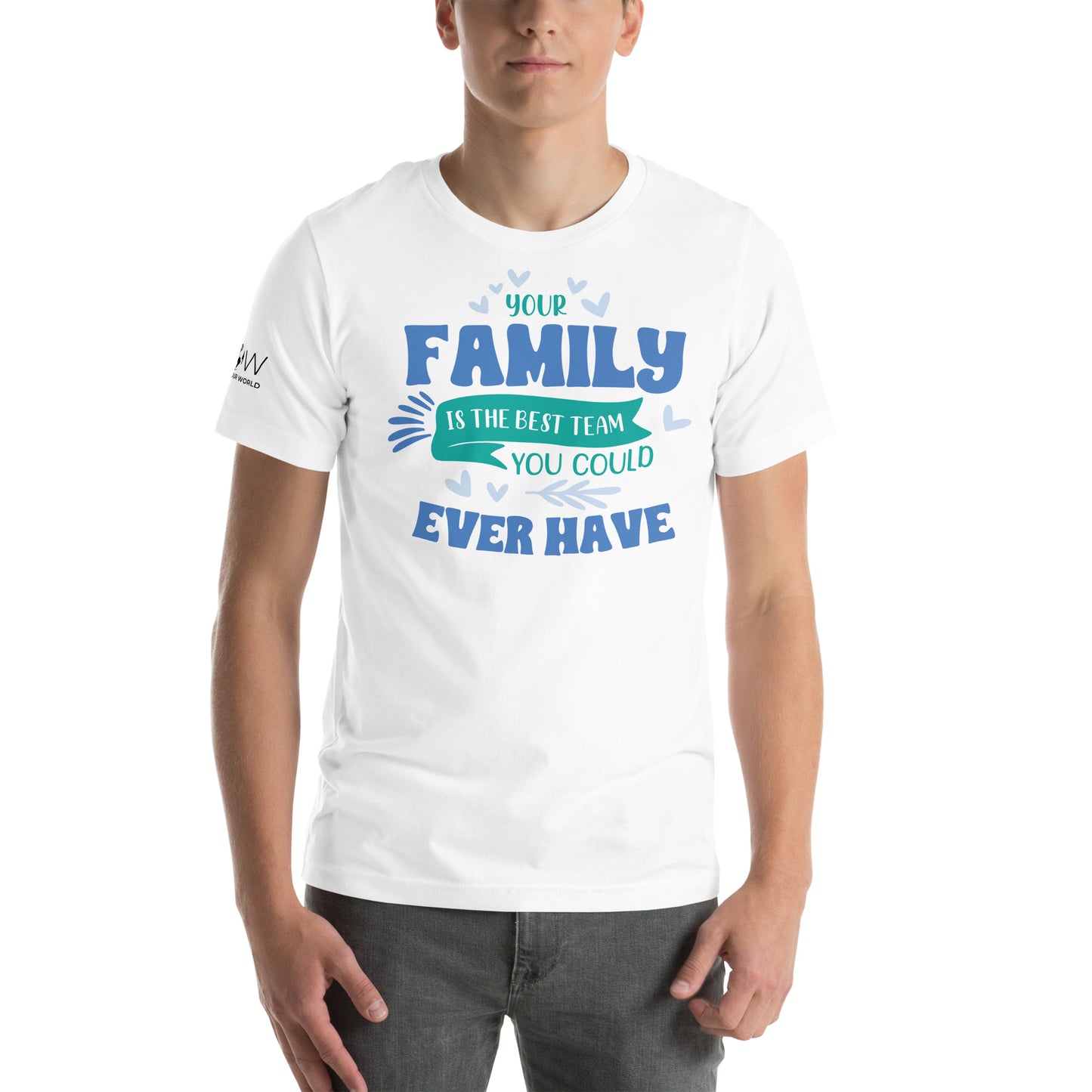 Your Family Is the Best Team – Heart Edition White Motivational Men's T-Shirt Lifestyle