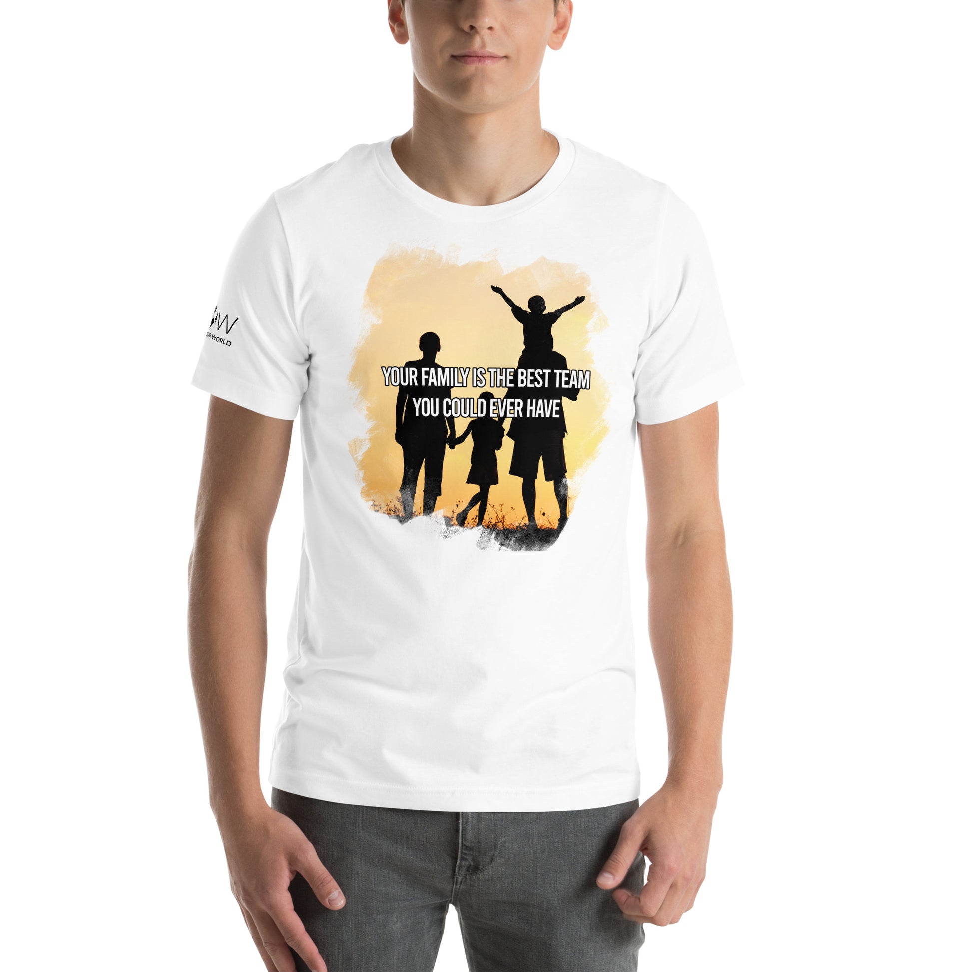 Your Family Is the Best Team – Sunset Silhouette Edition White Motivational Men's T-Shirt Lifestyle