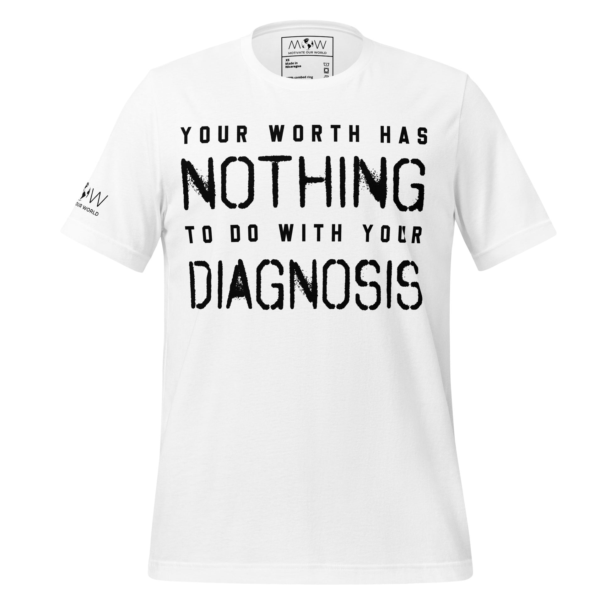 Your Worth Has Nothing to Do with Your Diagnosis - Minimalist Edition White Motivational Men's T-Shirt